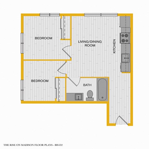 The Rise on Madison Apartments 2D Floorplan - 2 bed 1 bath A 50